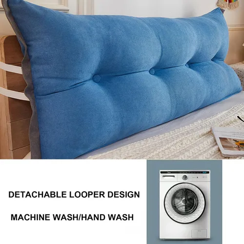 Vista 5 de Almohada de cama de lectura con cuña, almohada de forro polar de algodón, almohada grande para cabecero, respaldo de cama, cojín de apoyo de Azul