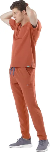 Vista 5 de Mediclo Pantalones médicos médicos para hombre - Sable 7 bolsillos cintura elástica ecológica sostenible FYSEL tela pierna cónica ropa de trabajo