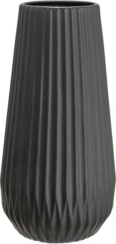 Vista 5 de Bloomingville Jarrón redondo de gres acanalado con líneas en relieve, negro mate