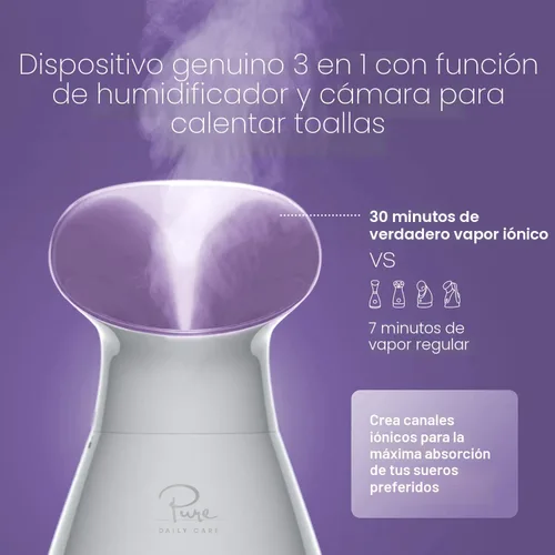 Vista 3 de NanoSteamer - Vaporizador facial nano iónico grande 3 en 1 con control preciso de temperatura - Humidificador - Desobstruye los poros - Puntos