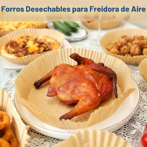 Vista 2 de 100 piezas de forros de papel desechables para freidora de aire, aptos para freidoras de aire de 3-5QT, papel de pergamino antiadherente, papel