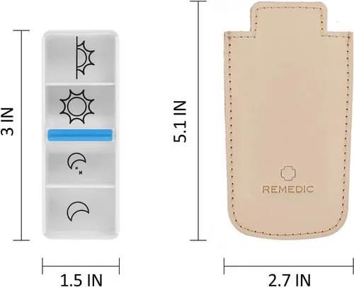 Vista 5 de Remedic Dispensador diario de píldoras, libre de BPA, grandes compartimentos transparentes, estuche organizador de medicamentos de viaje
