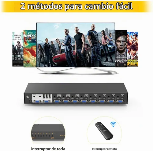Vista 5 de eKL Conmutador KVM VGA de 8 puertos en 2 salidas Switch 8x2 Soporta teclado básico y ratón Audio USB 2.0 Dispositivos compartiendo 8 computadoras