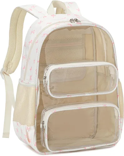 Vista 174 de CAMTOP Mochila transparente resistente y transparente para estudiantes, escuela, trabajo, festival, viajes, deportes, Beige, Mediana, Camtop Mochila