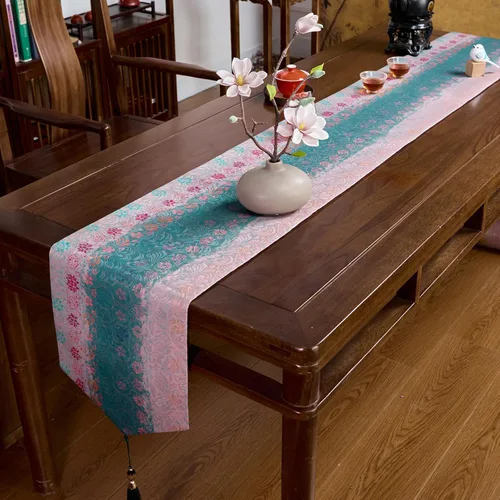 Vista 14 de Extra Long 2-Piece Table Runner Set 118, Waterproof Banquet Table Decor, Double Sided Event Cloth, Heavy Duty Tea Mat, Washable Reversible Brocade