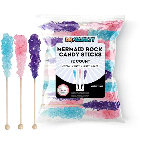 Vista 5 de Blue Rock Candy Sticks '72 Pack' – Roca de cristal de azúcar Razz azul envuelta individualmente a granel – Perfecto para recuerdos de fiesta, bodas