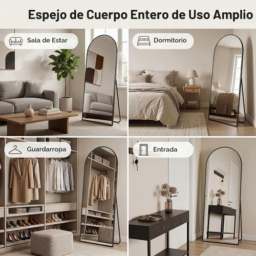 Vista 8 de Espejo de suelo, 58 x 18 pulgadas, espejo de longitud completa con soporte para dormitorio, sala de estar, color negro