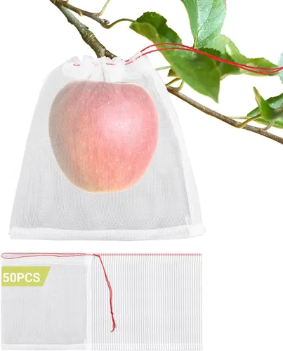 Vista 15 de Bolsas de cobertura de frutas contra pájaros, 25 bolsas de malla de protección de frutas de 4 x 6 pulgadas con cuerda, red para árboles frutales