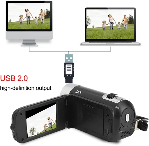 Vista 5 de Videocámara, cámara de video Full HD 1080P con cámara digital de 16 MP, pantalla LCD giratoria de 2.7 pulgadas, zoom digital 16X, videocámara