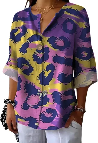 Vista 6 de domirica Camisas de manga corta con cuello en V para mujer, blusas elegantes con estampado floral y ajuste holgado, blusas básicas y cómodas
