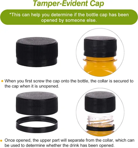 Vista 4 de TOMNK 100 botellas de plástico de 2 onzas con tapas, recipientes reutilizables transparentes para bebidas a granel para inyección de jengibre, jugo