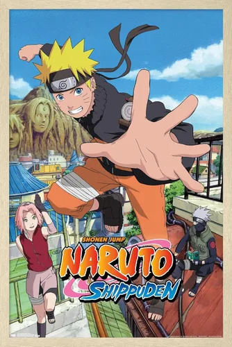 Vista 7 de Trends International Naruto Shippuden - Póster de pared de salto, 14.725 x 22.375 pulgadas, versión enmarcada de madera de granero