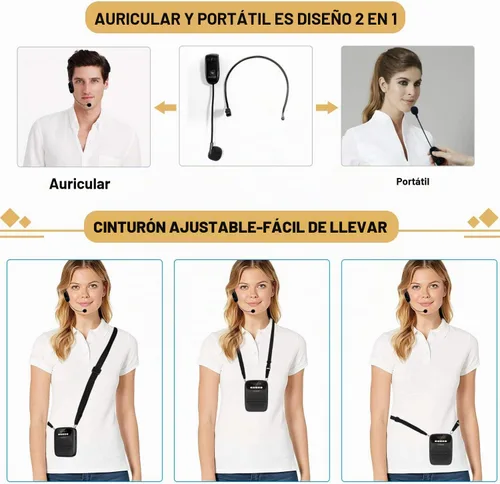 Vista 6 de Amplificador de voz portátil, auriculares inalámbricos y con cable, micrófono con altavoz, mini micrófono personal ligero para profesores