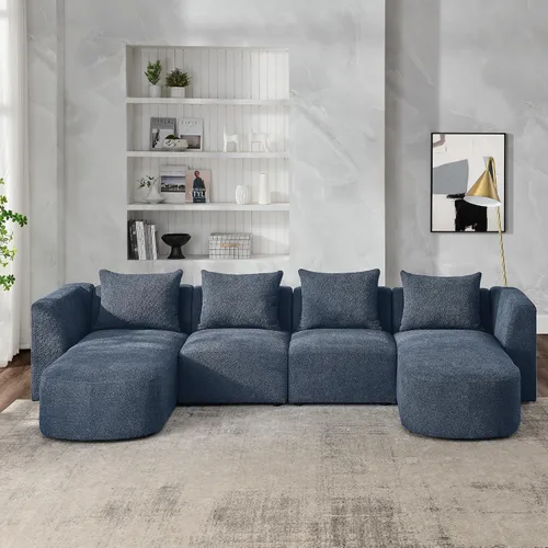 Vista 49 de Quarte Sofá seccional en forma de U, sofá modular con dos asientos individuales, dos sillas, combinación de bricolaje, tela de hilo en bucle Beige/5