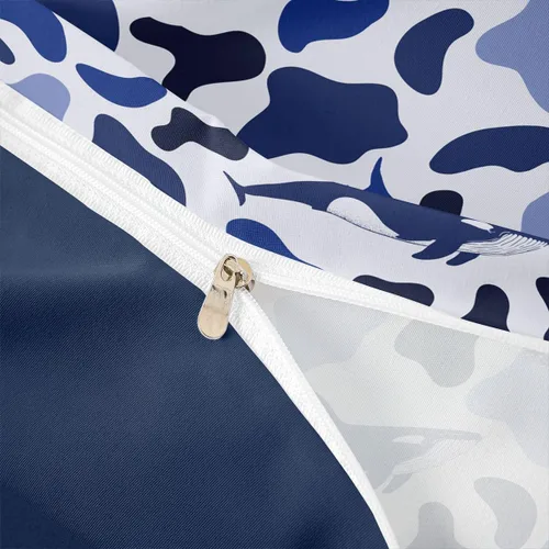 Vista 6 de Manfei Juego de funda de edredón de camuflaje de animales marinos, tamaño individual, juego de ropa de cama de camuflaje de tiburones y ballenas