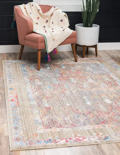 Vista 15 de Unique Loom Brighton Collection - Tapete rectangular con estampado tradicional y vibrante, borde, 2 pies 2 pulgadas x 3 pies, color marfil/rojo
