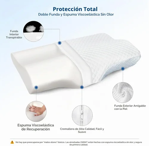 Vista 5 de ZAMAT Almohada de espuma viscoelástica para aliviar el dolor de cuello, almohada cervical ergonómica ajustable para dormir, almohada ortopédica