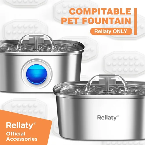Vista 2 de Rellaty Filtros Oficiales de Repuesto para Fuente de Agua para Gatos y Esponjas de Pre-Filtro para Fuente Automática de Mascotas de 3.2L/108 oz