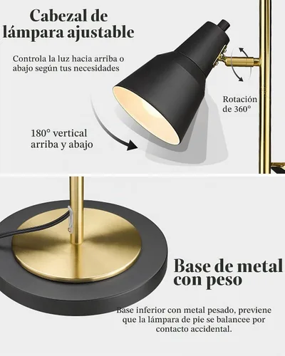 Vista 4 de ELYONA Lámpara de pie con árbol dorado con 3 luces giratorias ajustables, luces de pie industriales de poste alto de metal con 3 bombillas LED