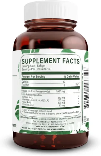 Vista 2 de Suplemento de aceite de borraja natural, ácido graso omega-6, 30 cápsulas blandas