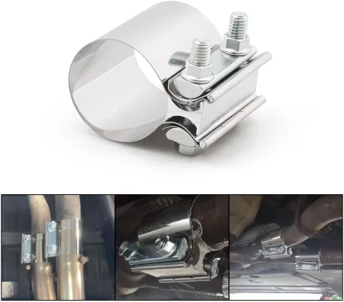 Vista 15 de Abrazadera de Escape de 2.5", Abrazadera de Banda de Junta a Tope de 2 1/2" Conector de Manguito de Acero Inoxidable para Silenciadores, Tubos