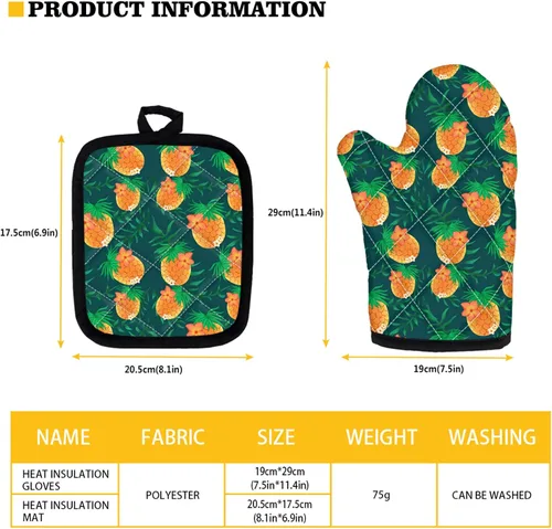Vista 2 de UNICEU Juego de 4 manoplas de horno personalizadas y soportes para ollas, decoración de cocina, guantes protectores personalizados para hornear