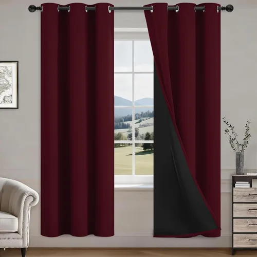 Vista 69 de COSVIYA Cortinas 100% de opacidad para dormitorio con forro negro, bloqueo de luz completa, aislamiento térmico y ojales, tratamiento de ventana