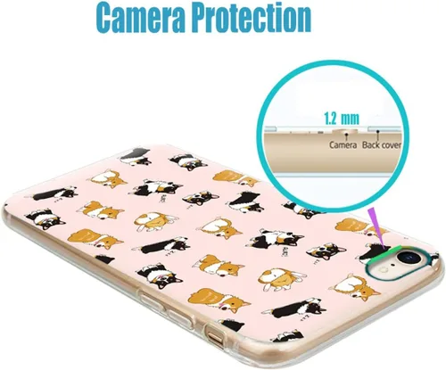 Vista 3 de Funda protectora delgada de goma TPU suave para iPhone SE 2022/2020/8/7/6S/6, funda protectora de goma TPU suave, lindo perro corgi de dibujos Un