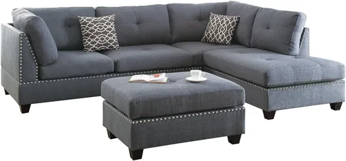 Vista 11 de Poundex bobkona viola Set de sofás con otomano en negro linen-like polyfabric mano izquierda o derecha chaise