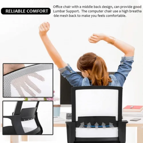 Vista 5 de Silla de escritorio ergonómica de malla, silla de computadora con soporte lumbar y reposabrazos, silla de escritorio ajustable para computadora