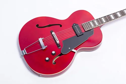 Vista 8 de Guitarra eléctrica de jazz Grote de cuerpo hueco con herrajes cromados P90 (ROJO)