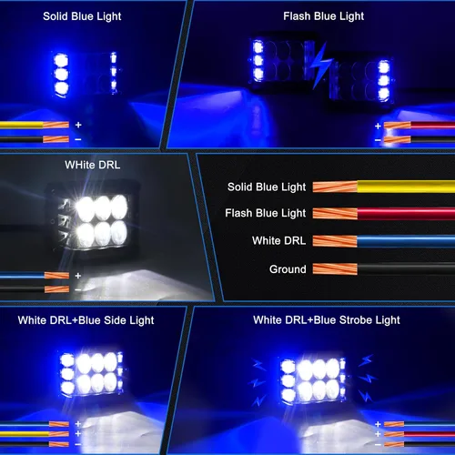 Vista 3 de Luces Pod Laterales Direccionales de 4 Pulgadas, Luces LED Estroboscópicas Azules de Cubo de Doble Cara para Granja, Tractor, Arado, Camión, Barco