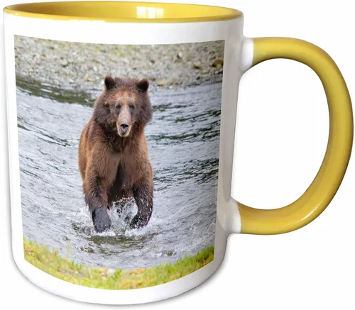 Vista 12 de 3dRose Brown Bear chases After a Salmon Dinner 11oz Two-Tone Black Mug