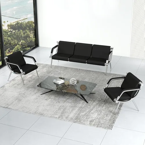 Vista 13 de kinbor Silla de invitados para sala de espera, silla de recepción de oficina de cuero PU, negro