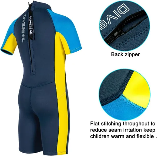 Vista 4 de Traje de neopreno completo para niños de 0.098 pulgadas (0.098 in), protección UV, mantiene el calor, trajes de neopreno de manga larga
