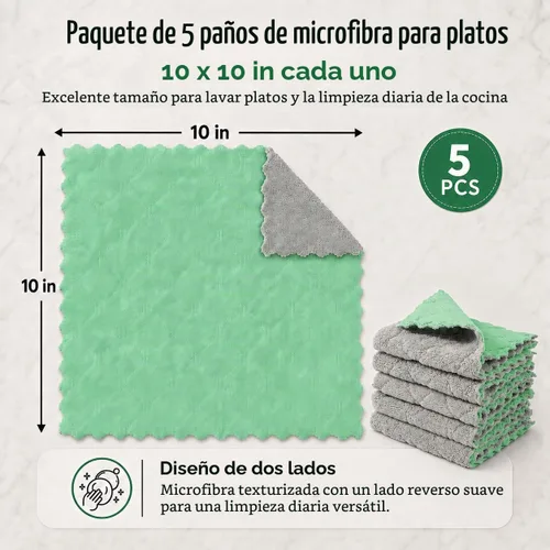 Vista 3 de kimteny Paños de microfibra para lavar platos, paquete de 5, verde-gris