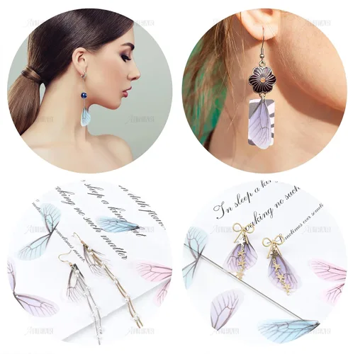 Vista 4 de AUEAR, Paquete de 50 dijes de ala de libélula para bricolaje, aretes, hallazgos, manualidades, clip para el cabello, Hilo