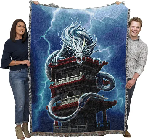 Vista 18 de Pure Country Weavers Anne Stokes - Manta de belleza de dragón de la colección Age of Dragons – Manta de fantasía para regalo tejida de algodón