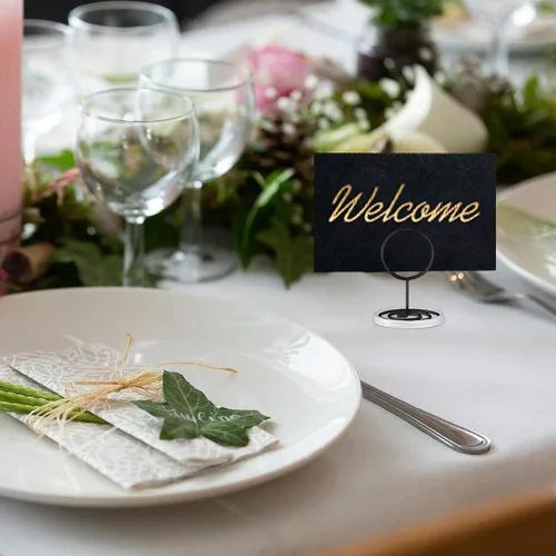 Vista 8 de 30 piezas de soportes para números de mesa con base, soportes para tarjetas de lugar, soportes de alambre para fotos, soportes pequeños