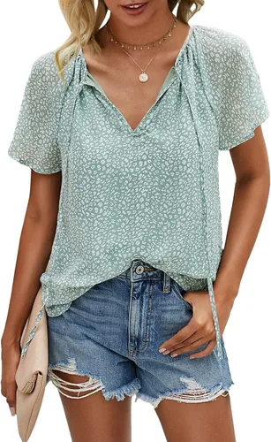 Vista 4 de Mansy - Blusas sueltas de verano con cuello en V y estampado floral para mujer