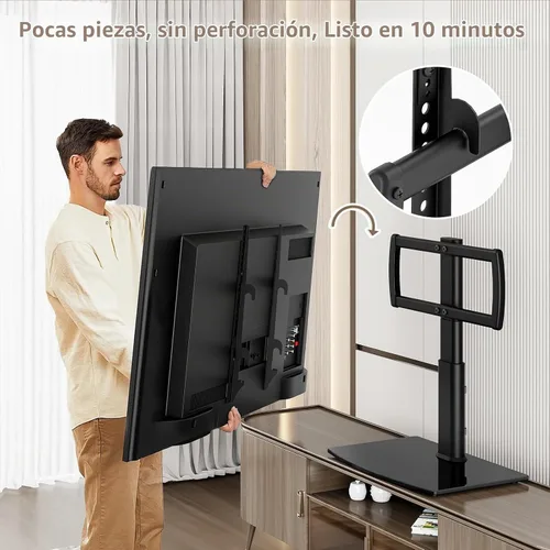 Vista 5 de Soporte universal giratorio/de mesa para TV de 27 a 60 pulgadas con giro de 80 grados, base de vidrio templado resistente de 4 niveles de altura