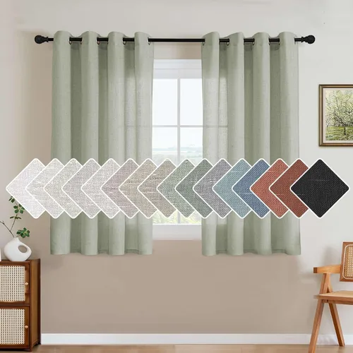Vista 32 de H.VERSAILTEX Elegant - Cortinas texturizadas de lino natural mezclado con eficiencia energética, filtrado de luz, con ojales de níquel