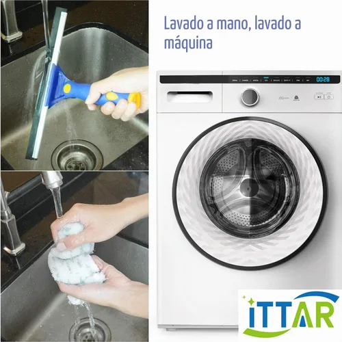 Vista 9 de Kit de limpieza de escobilla de ventana con poste de extensión de 60 pulgadas y cabezal giratorio 2 x 11" Microfiber Pads & 12" Rubber Blade Glass