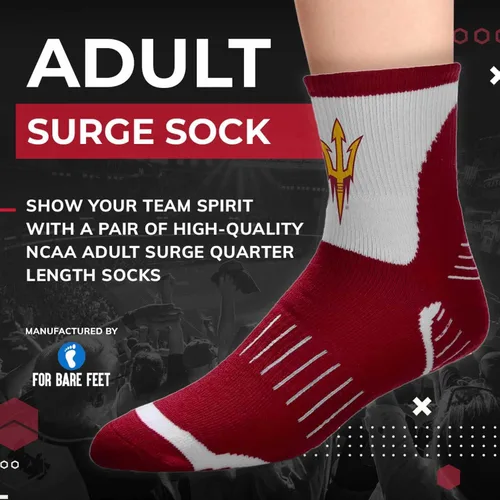 Vista 2 de For Bare Feet Adult NCAA Surge Quarter Length Crew Socks - All Weather Performance - Men & Women - Enhance Your Team Footwear