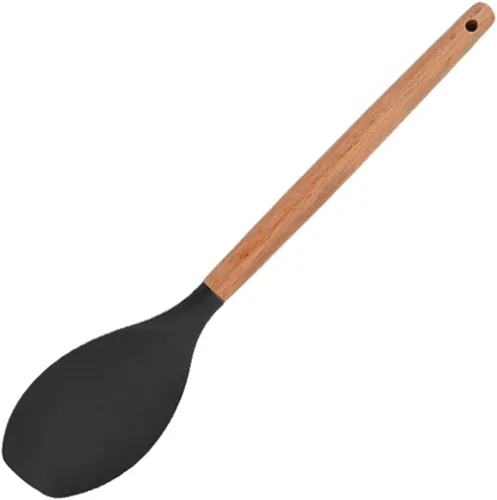 Vista 13 de 1 cucharón de silicona negra para sopa profunda, resistente al calor, cuchara de goma antiadherente grande con mango de madera para cocinar 1