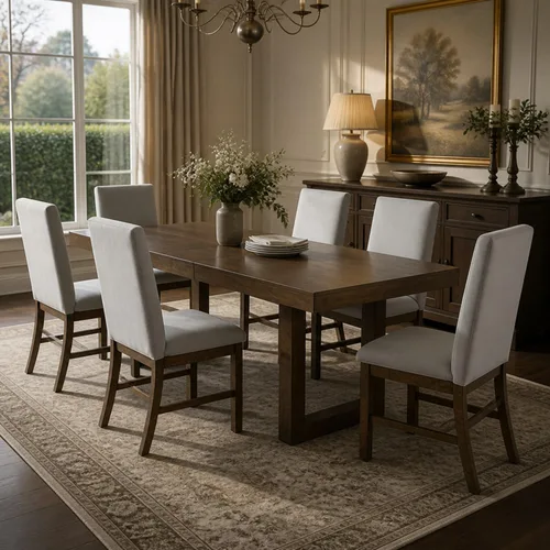 Vista 2 de LUMISOL 7 Piece Dining Table Set for 6, 60 to 72 Inch Extendable Dining Table with 12 Inch Butterfly Leaf and 6 Upholstered Chairs, Rustic Wood Brown