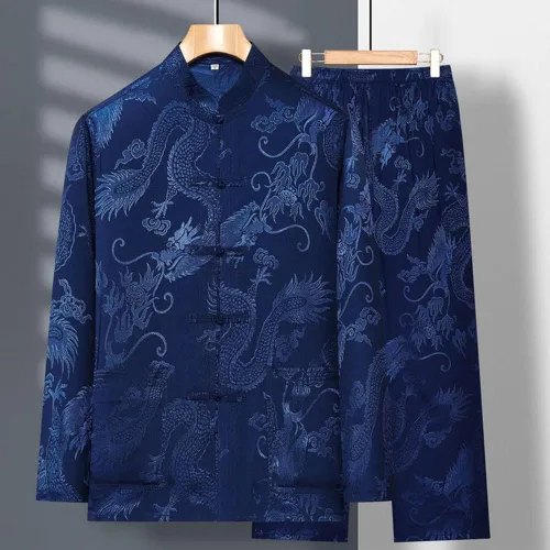 Vista 5 de Uniforme de Kung Fu para hombre, traje de camisa chino tradicional Tang Hanfu artes marciales Wing Chun Tai Chi entrenamiento pantalones de tela