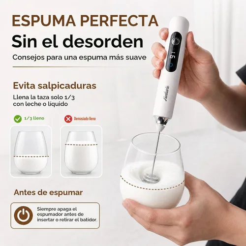 Vista 8 de Varita espumadora de leche de mano recargable con soporte de clip Blanco-Manos Libres