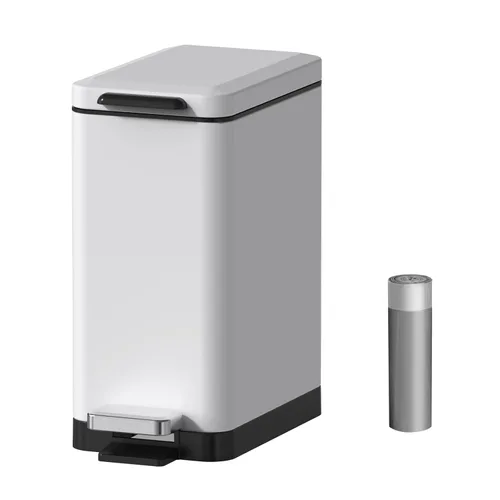 Vista 10 de Mbillion Cubo de basura para baño con tapa - Cubo de basura delgado de acero inoxidable con pedal - Papelera de metal - Cubo de basura rectangular