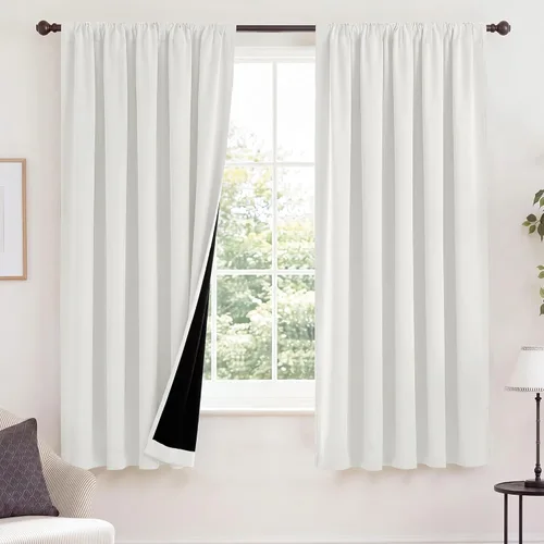 Vista 143 de NICETOWN Biscotti Beige 100% Cortinas opacas de 45" de largo para cocina, bolsillo con varilla para sótano completamente opaco, cortinas térmicas